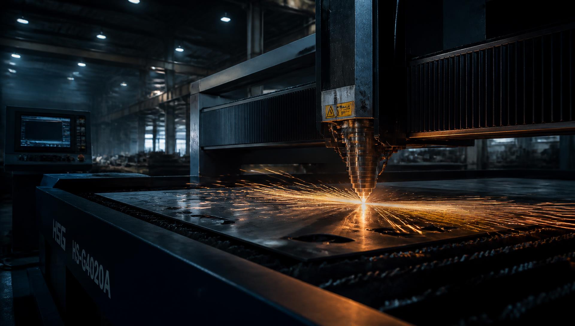 Fiber laser cutting steel plate in the A.W. Therrien fabrication shop